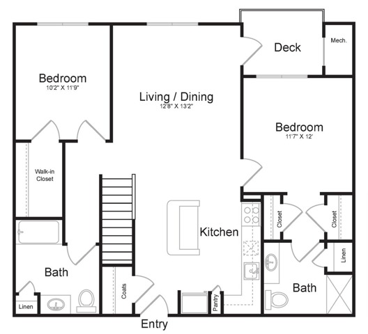 Two Bedroom Two Bath with Loft (1363 SF) | First Floor