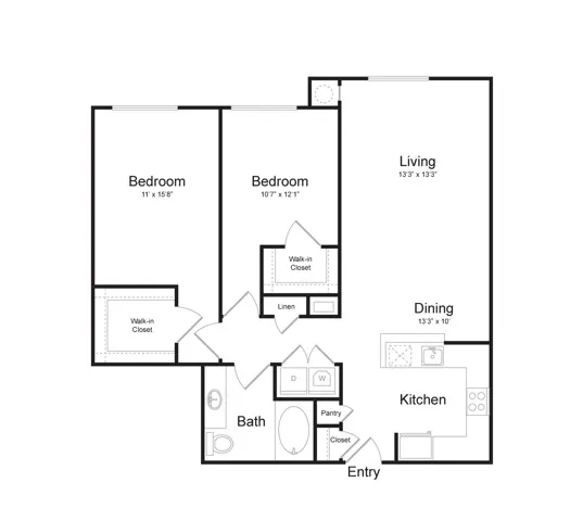 Two Bedroom One Bath (1097 SF)