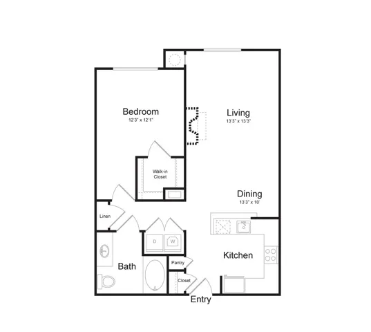 One Bedroom One Bath (874 SF)