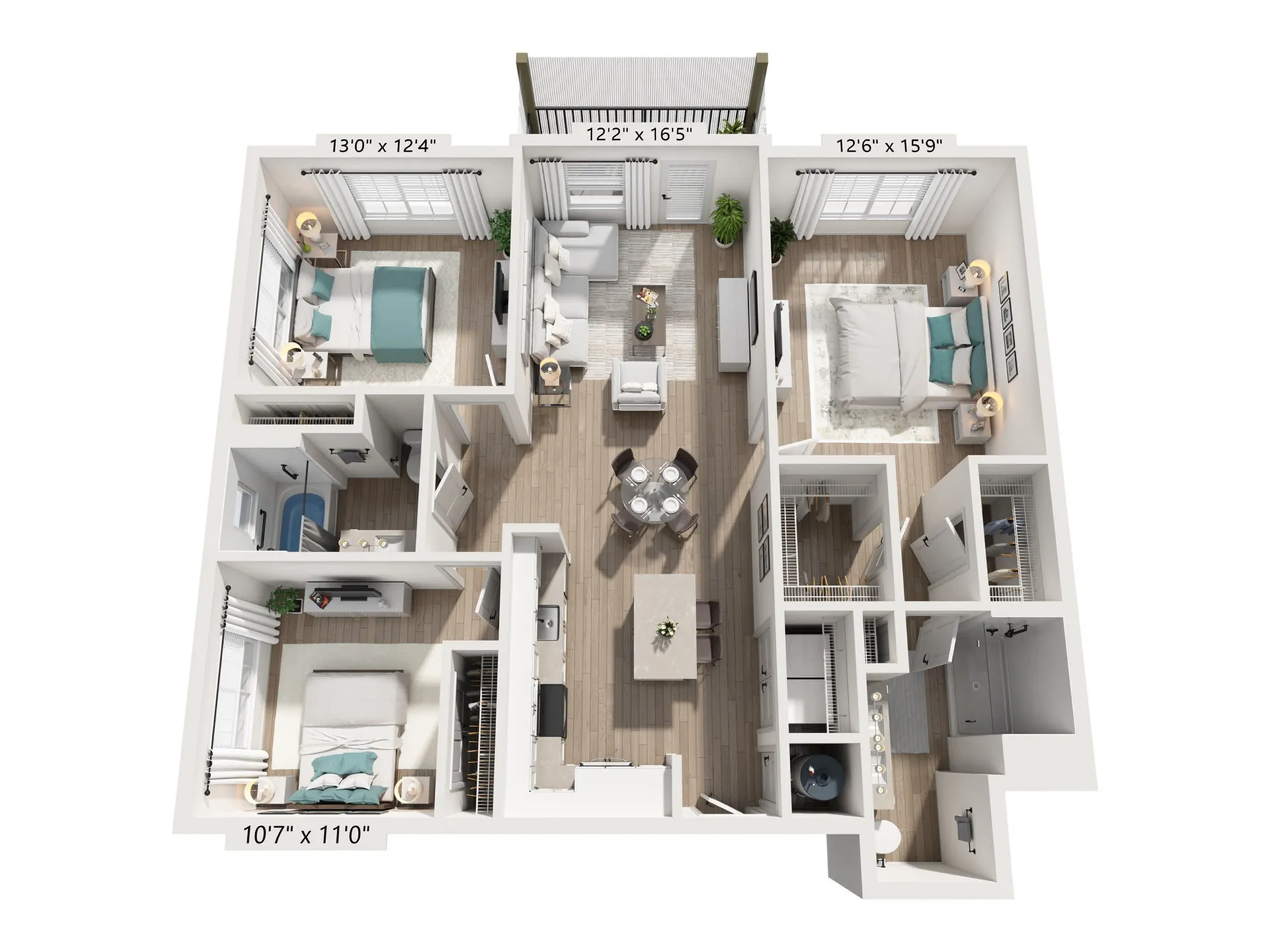 Three Bedroom Two Bath (1279 SF)