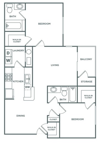Two Bedroom Two Bath (1,070 SF)