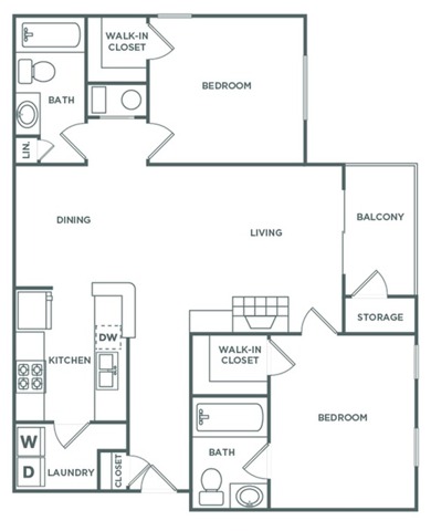 Two Bedroom Two Bath (1,175 SF)