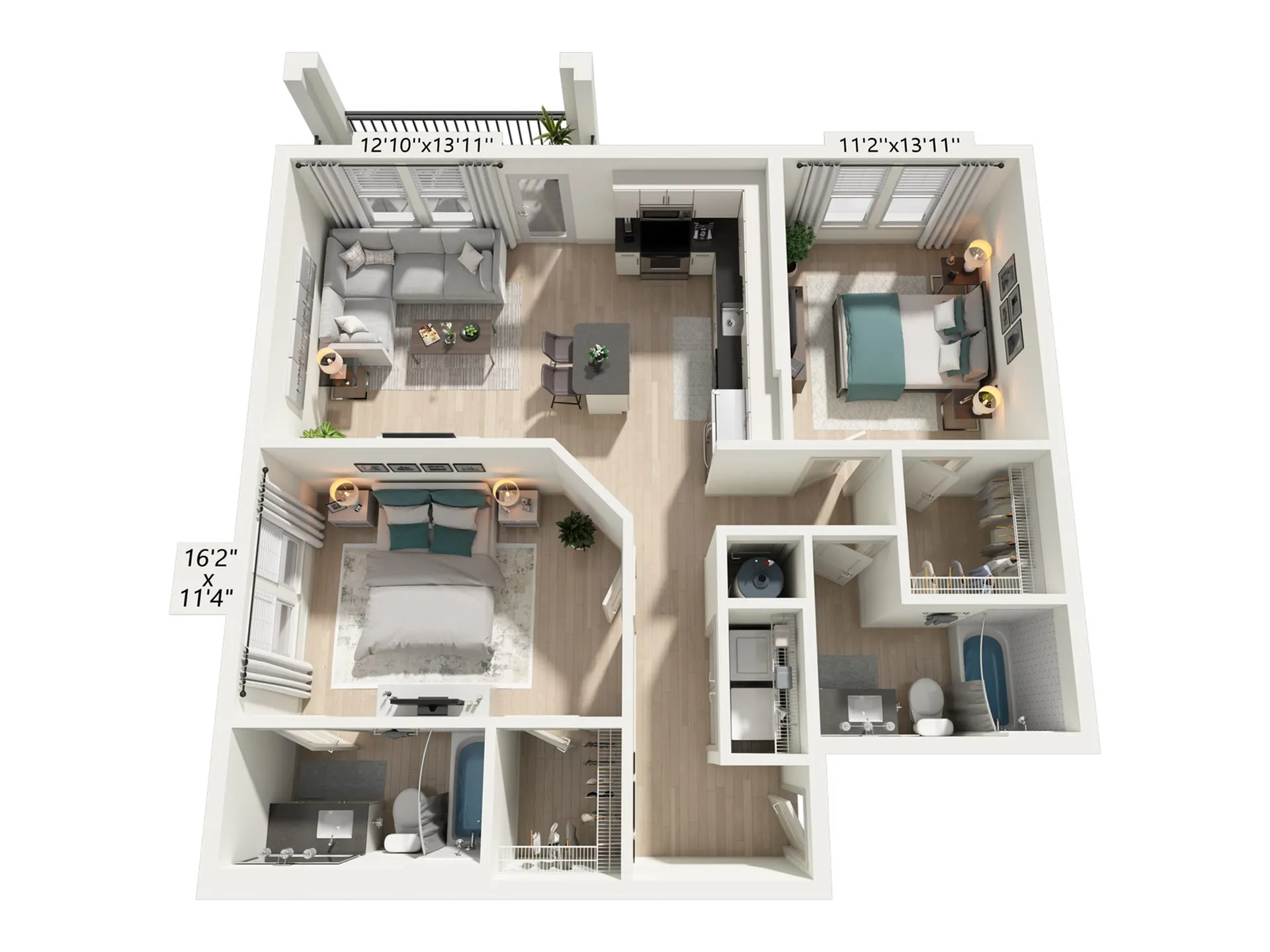 Floor plan map for a two bedroom unit at Marlowe Ridgeview Apartments in Davenport, Florida, with room dimensions.