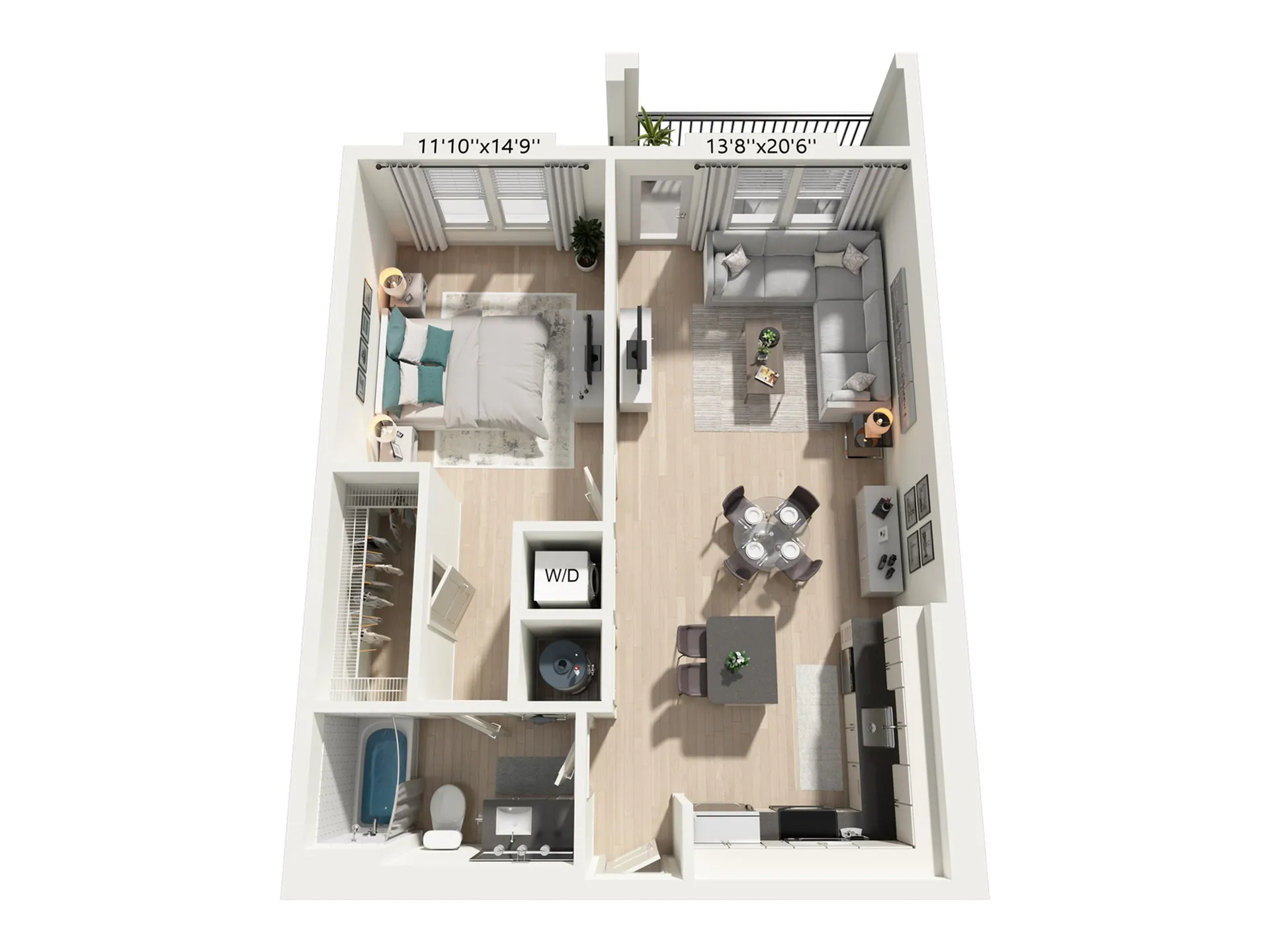 Floor plan map for a one bedroom unit at Marlowe Ridgeview Apartments in Davenport, Florida, with room dimensions.