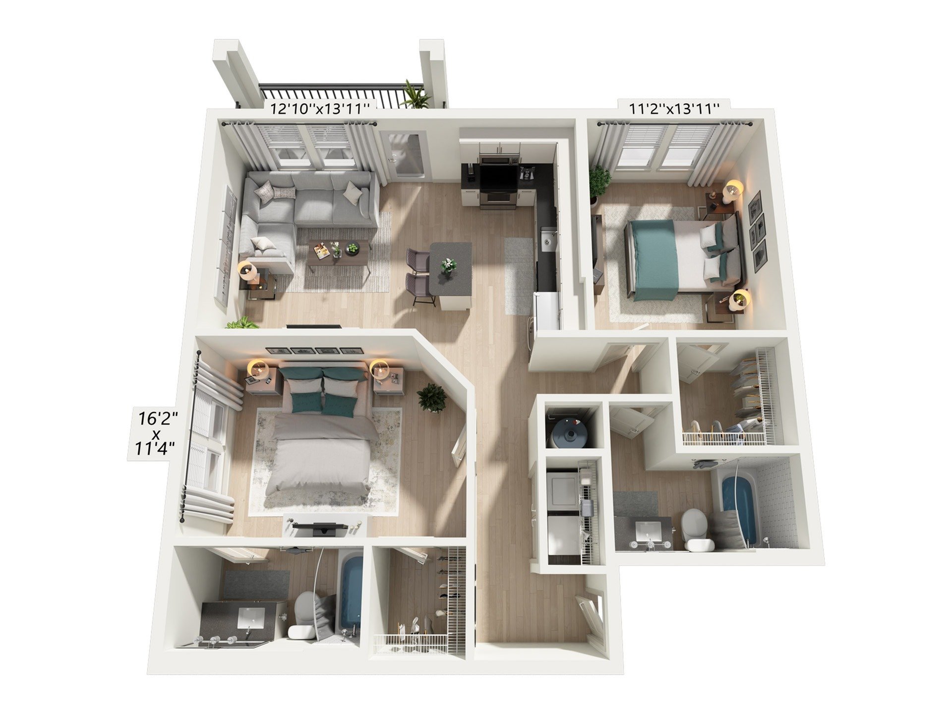 Floor plan map for a two bedroom unit at Marlowe Ridgeview Apartments in Davenport, Florida, with room dimensions.