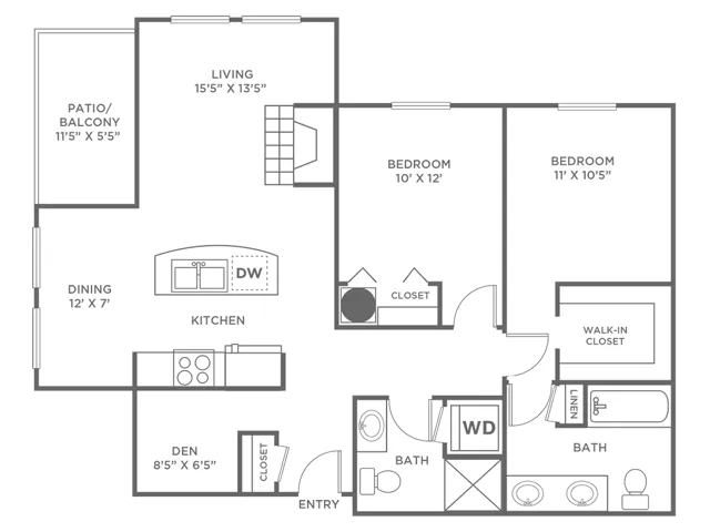 Orcas w/ Den-Restored | 2 bed 2 bath | from 1178 square feet