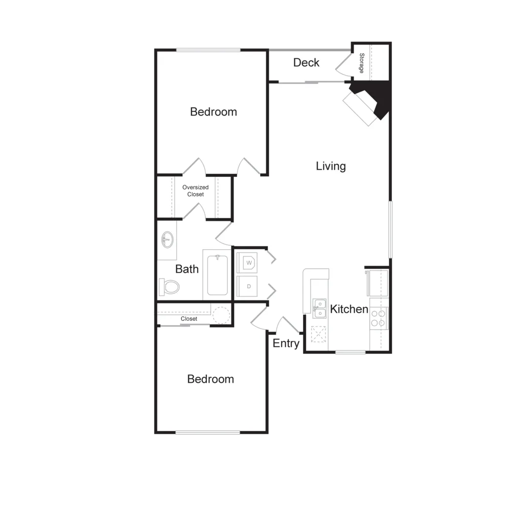 Two Bedroom, One Bathroom (873 sq ft)