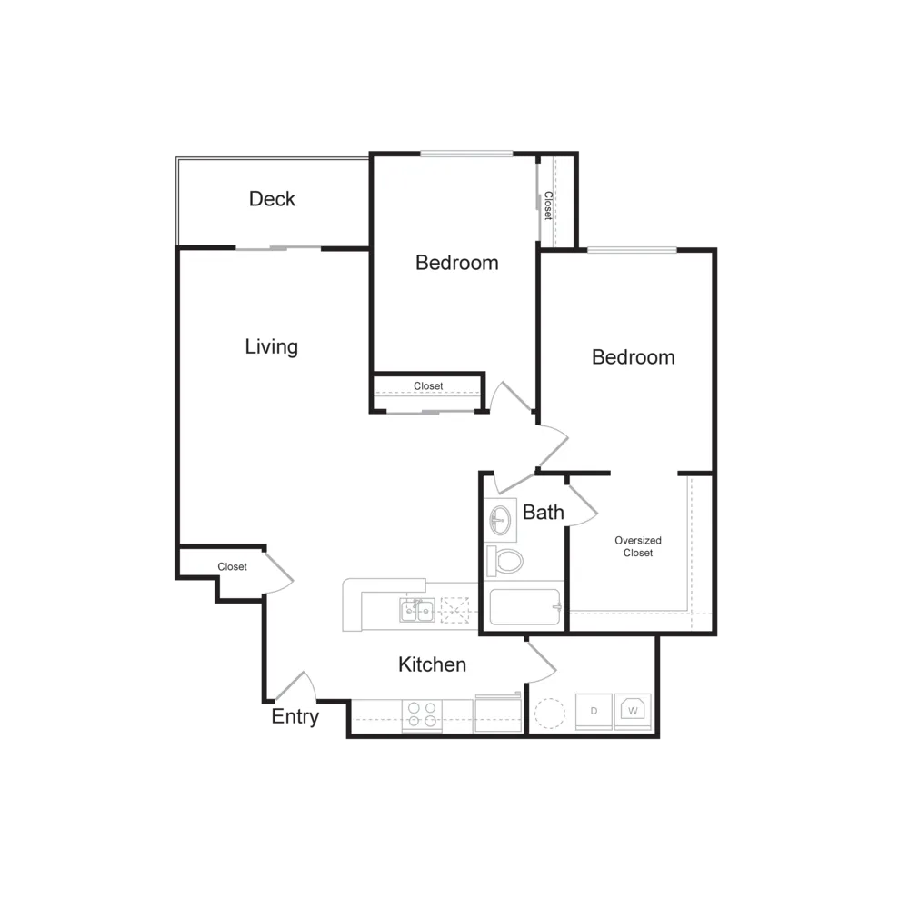 Two Bedroom, One Bathroom (1030 sq ft)