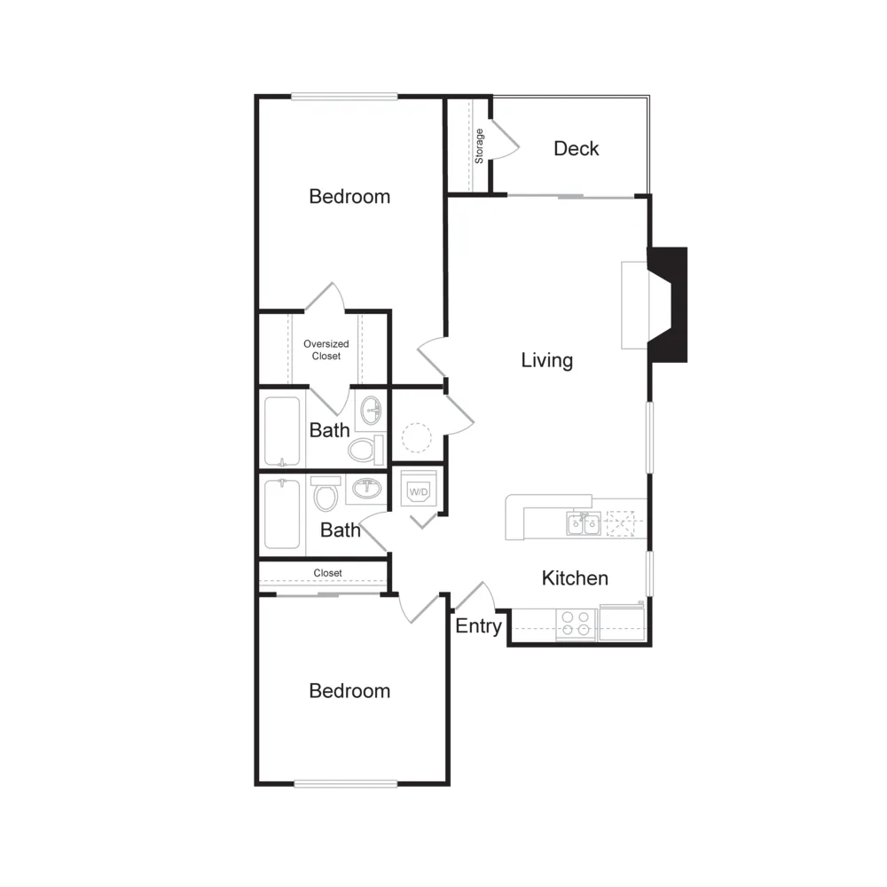 Two Bedroom, Two Bathroom (930 sq ft)