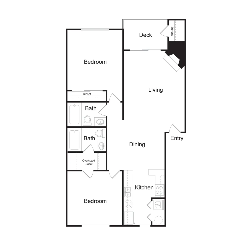 Two Bedroom, Two Bathroom (1021 sq ft)