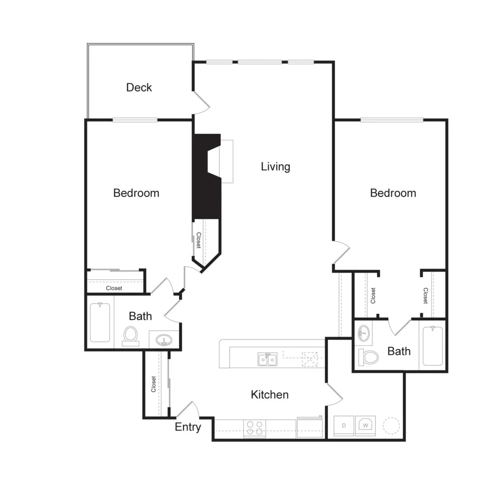 Two Bedroom, Two Bathroom (1030 sq ft)