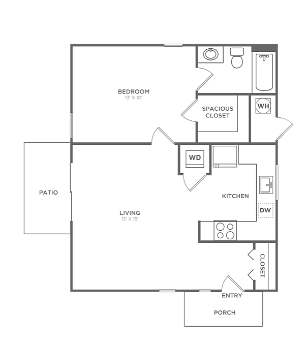 One Bedroom One Bath (605 SF)