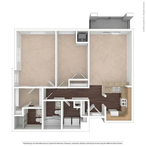 Spacious 3-bedroom apartment floor plan with modern kitchen, double bathroom, and cozy living area, featuring a private balcony for outdoor relaxation.