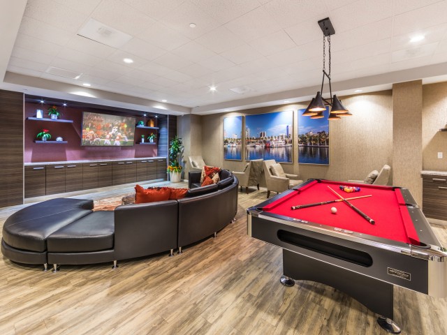 Image of Rec Room with Billiards, Ping-Pong Table, Lounge, and Massive Flat-Screen TV for Avana on Pine
