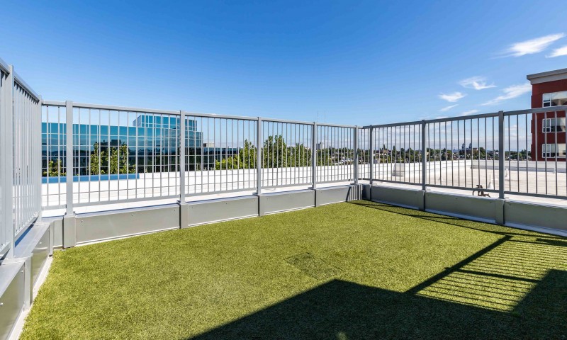 Image of Outdoor rooftop grilling station, dog run & covered alcove for Zig