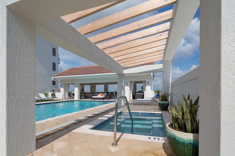 Sky view pool and jacuzzi spa with private cabanas