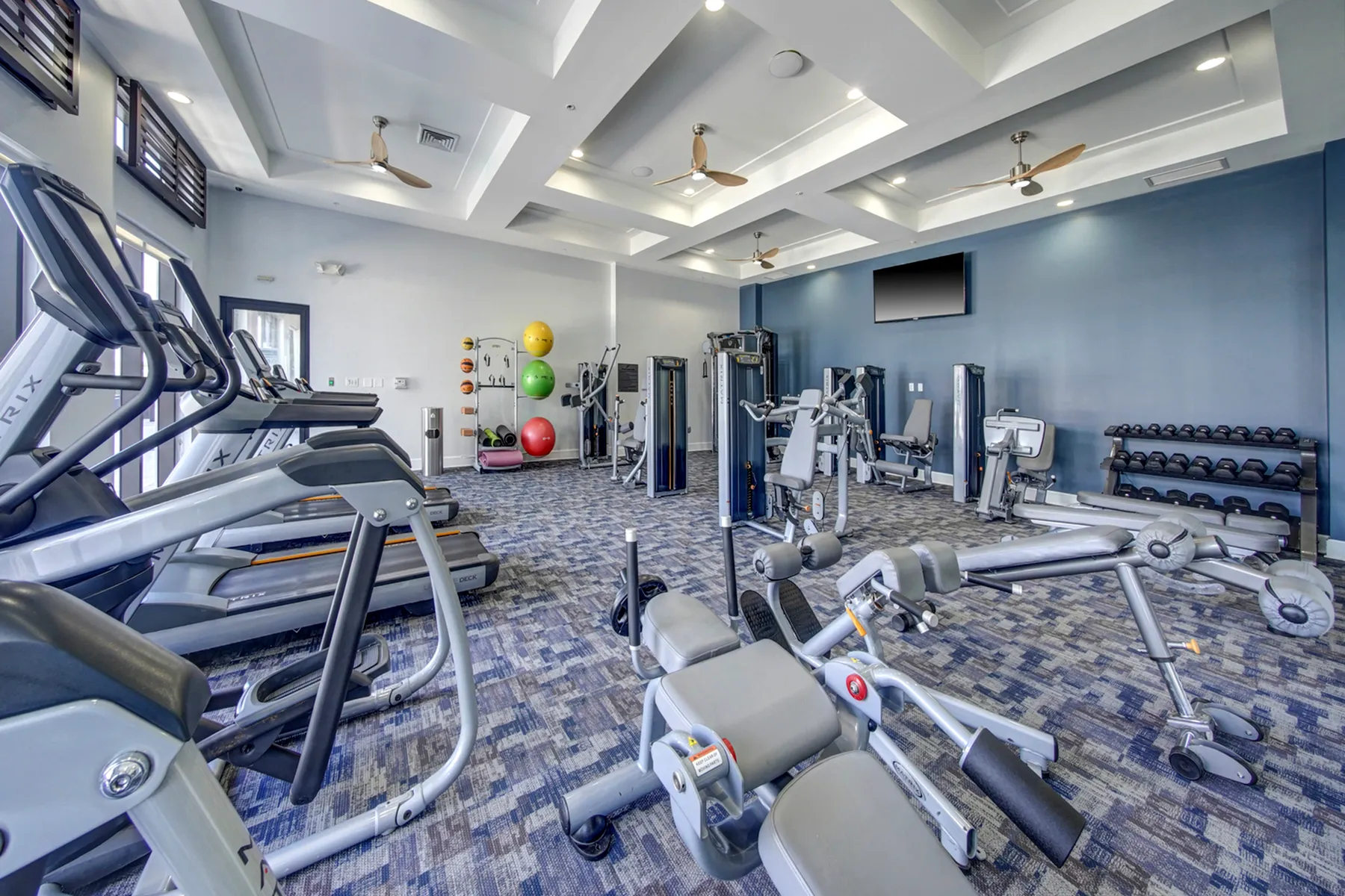 24-hour fitness club with cardio suite and weight-training area and amazing pool views