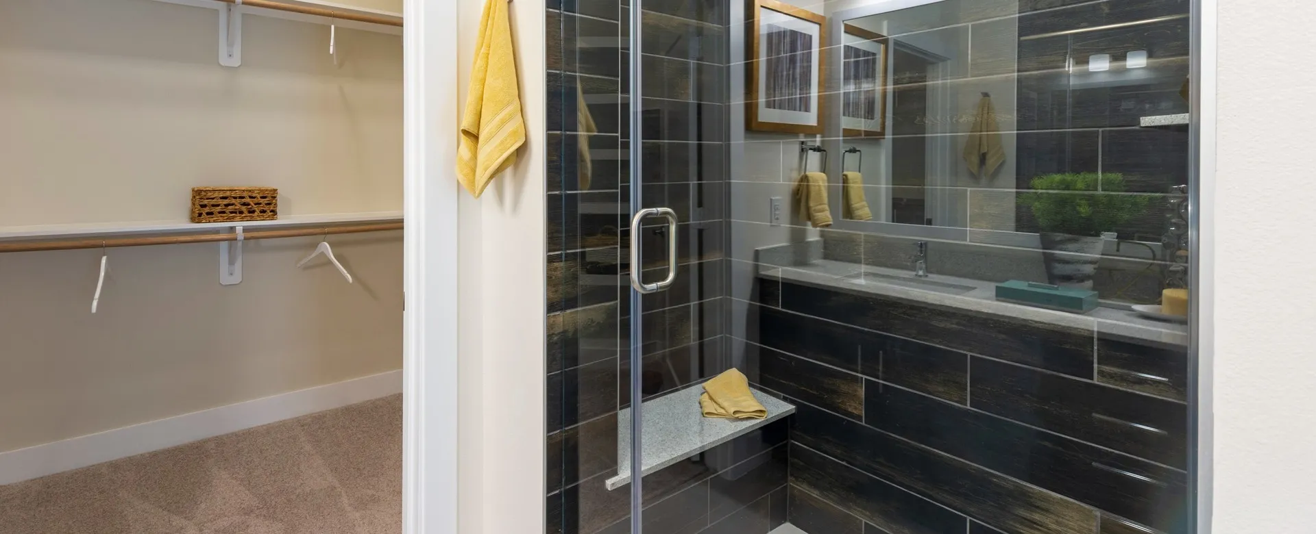 Beautiful updated bathroom and shower with large walkin closet