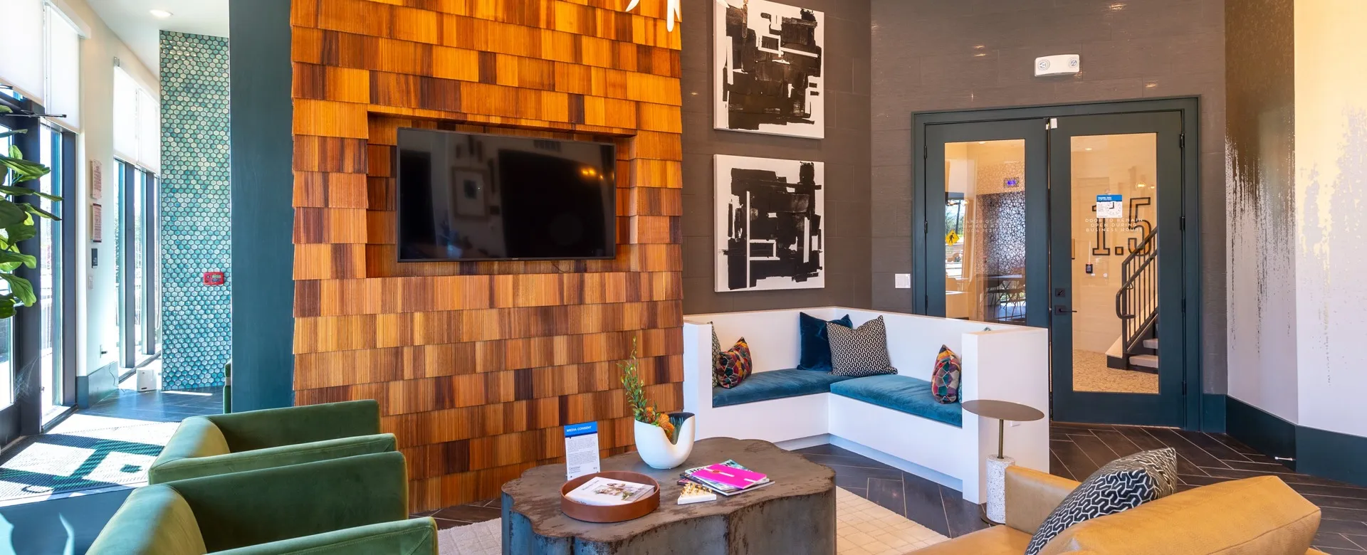 Sit in our beautiful living room area and watch the big screen tv