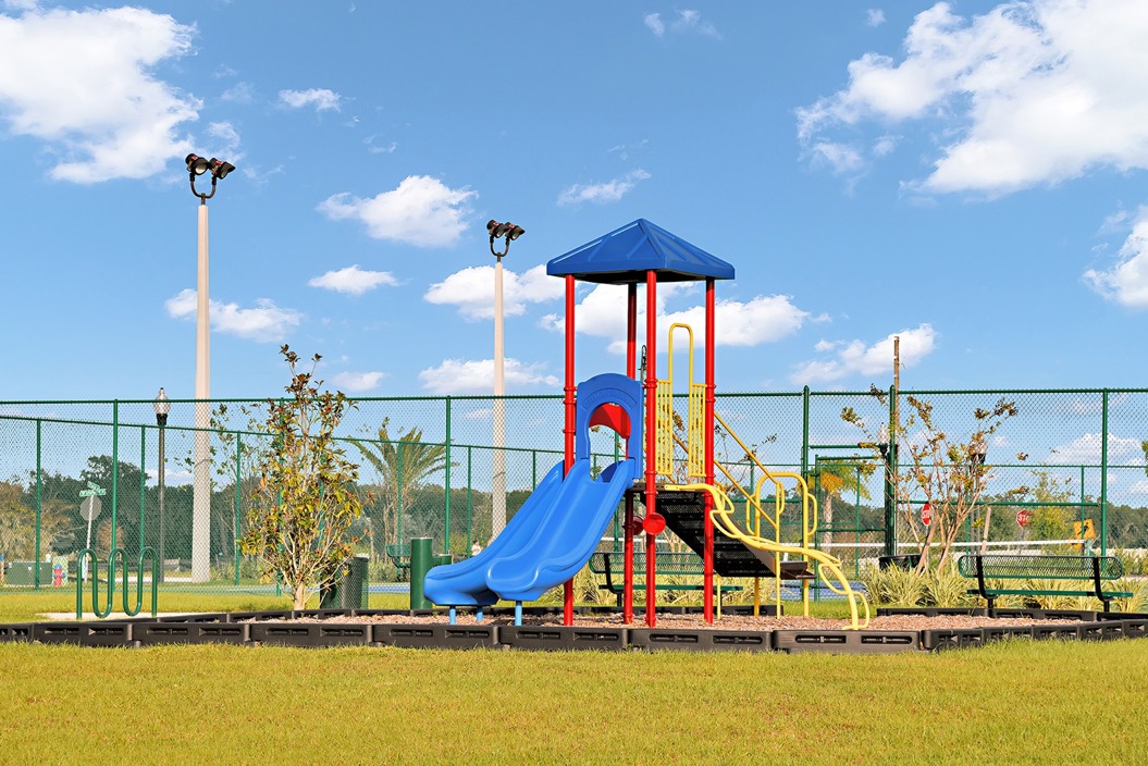 Playground with slide the kids will love and water fountains