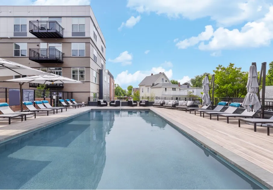 Pool with pool seating pictured