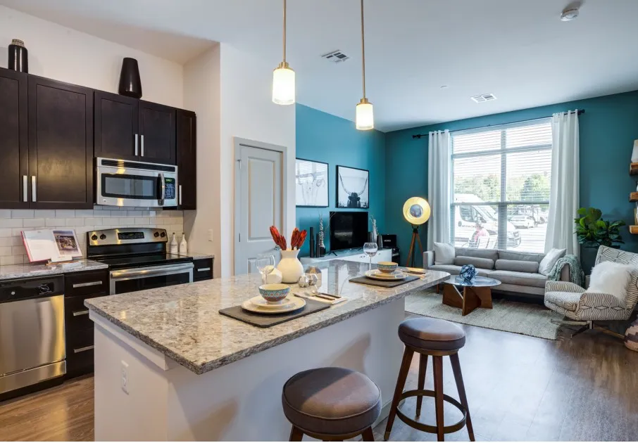 Living room and kitchen area