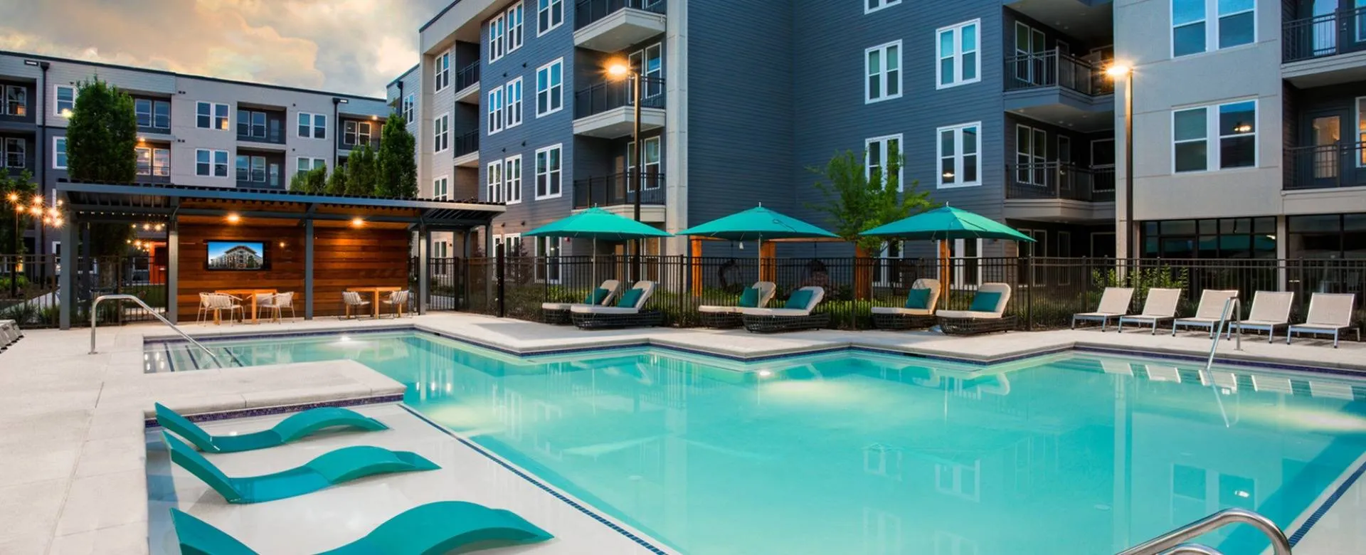pool and buildings