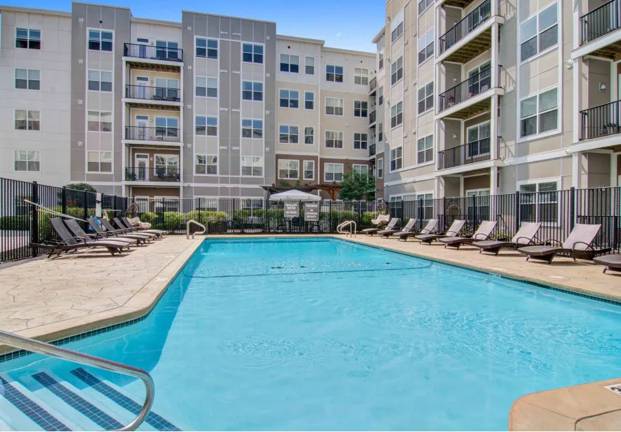 Pool area with community building