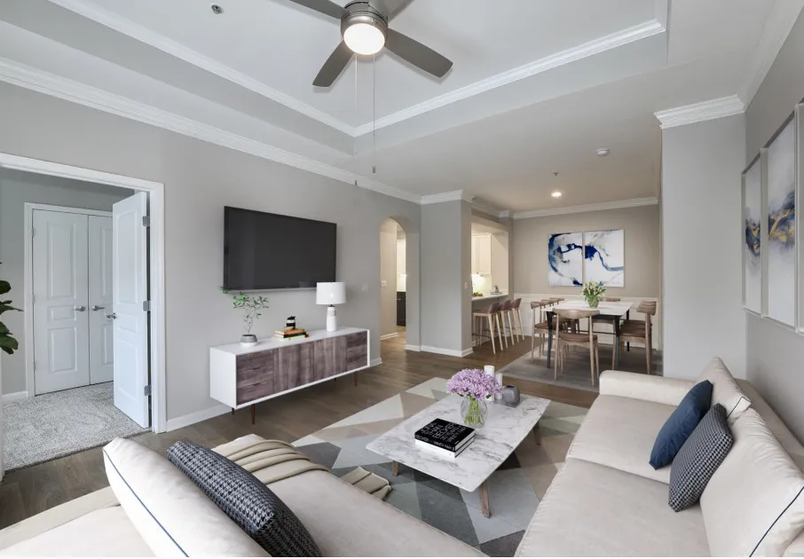 living room and dining room