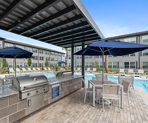 outdoor grills by pool