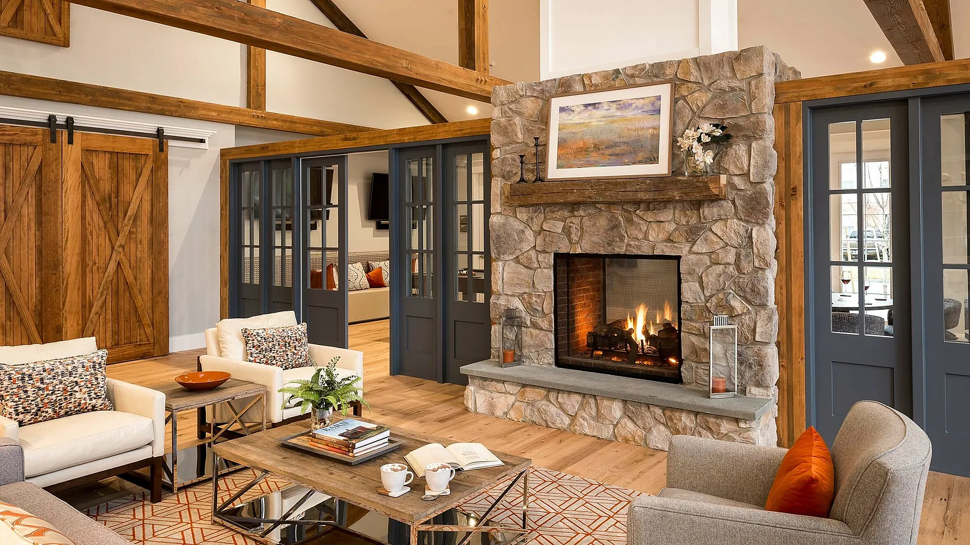 Clubhouse fireplace with seating