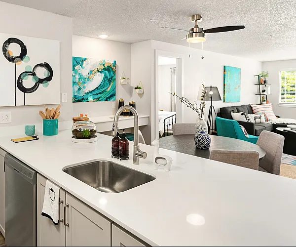 kitchen island with white cabinets