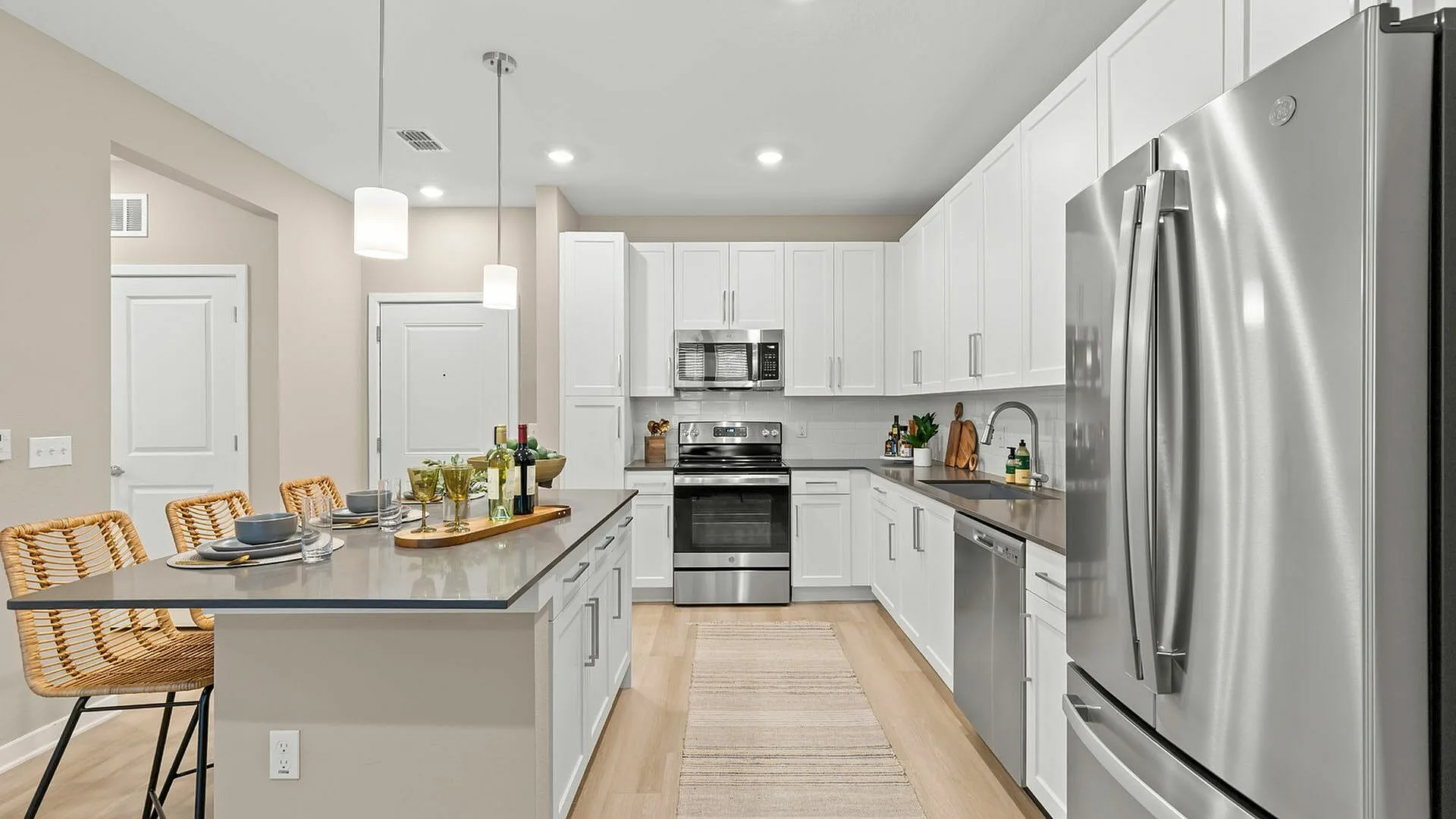 Kitchen with island and stainless steel appliances