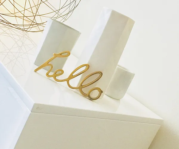 Hello sign on table