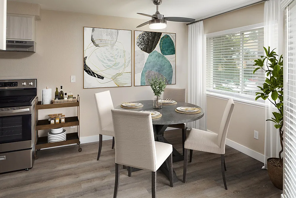 Renovated Dining Room with Ceiling Fan