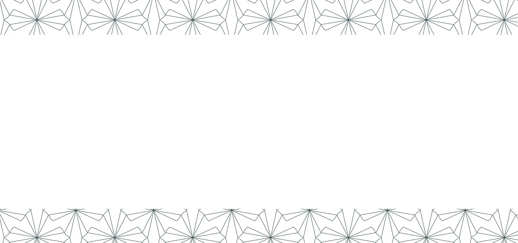 Elegant white background bordered by intricate geometric floral patterns on top and bottom, adding a touch of sophistication and style.