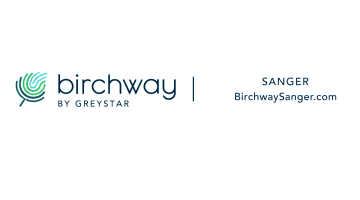 Modern Birchway by Greystar logo with sleek design and vibrant colors, highlighting Sanger location and website BirchwaySanger.com.