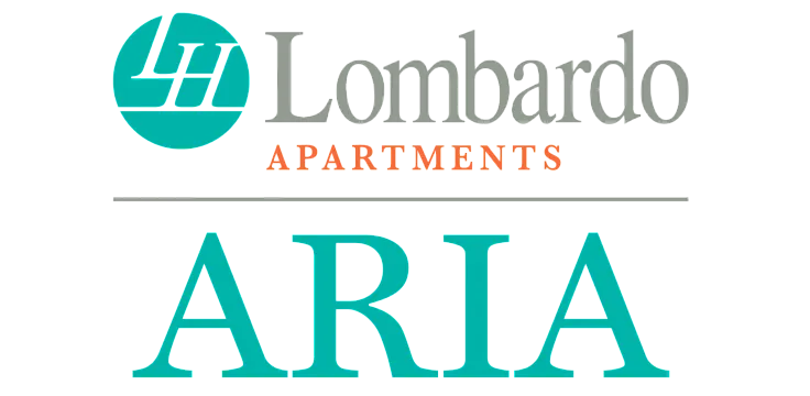Elegant logo for Lombardo Apartments featuring the word 'ARIA' in a bold, modern font.