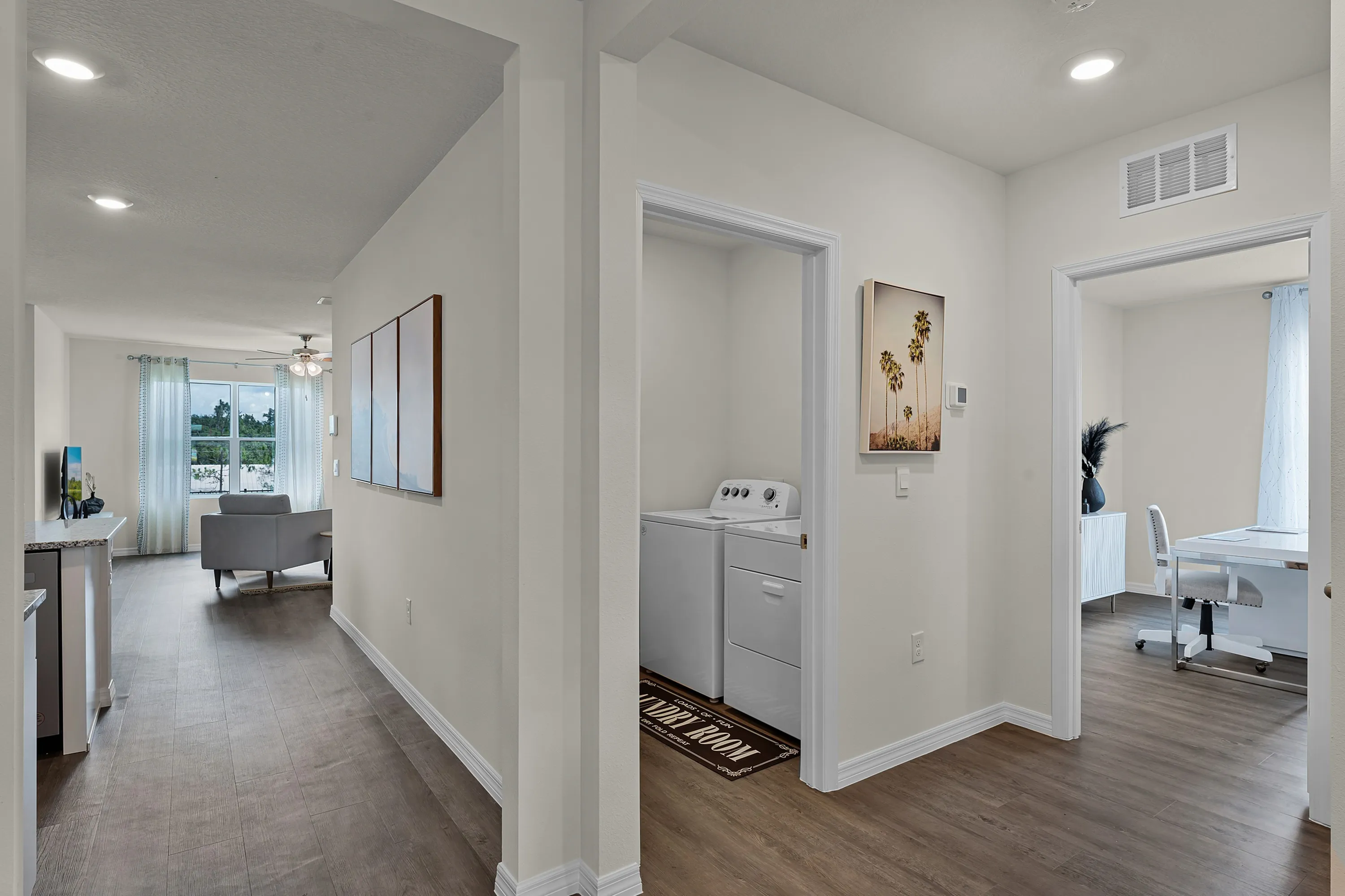 Functional layout with in-home laundry and flex room.