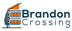 Modern logo of Brandon Crossing showcasing a two-story house design with vibrant orange accents, symbolizing stylish and innovative living spaces.
