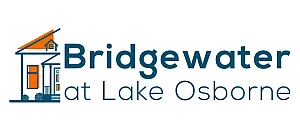 Elegant Bridgewater at Lake Osborne logo featuring a stylized house design with vibrant orange and blue accents.