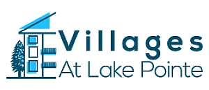 Charming logo for Villages At Lake Pointe featuring a modern apartment design and pine tree silhouette.