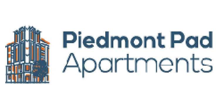Piedmont Pad Apartments logo featuring an artistic building illustration with modern typography.