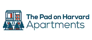 The Pad on Harvard Apartments logo with a modern building icon and stylish typography.