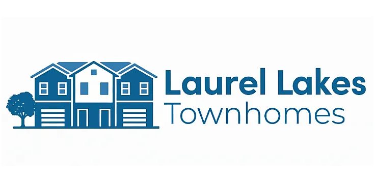 Elegant Laurel Lakes Townhomes logo featuring charming townhouse illustration and tree.
