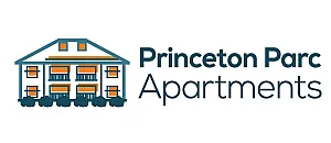 Charming logo of Princeton Parc Apartments featuring a stylized building illustration with vibrant orange accents.