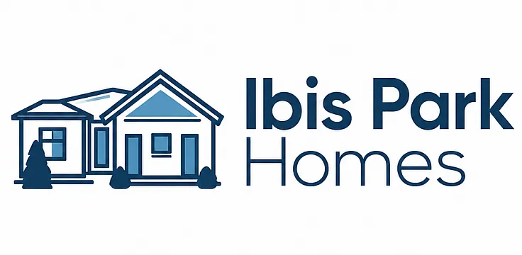 Modern Ibis Park Homes logo featuring a stylish house illustration, embodying comfort and quality living.