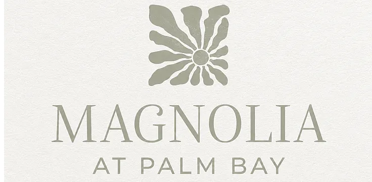 Elegant Magnolia at Palm Bay logo featuring a stylized floral design in soft tones, exuding sophistication and charm.