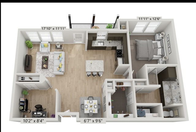 A3-1BR/2BA | 1x1 | 968 sq ft