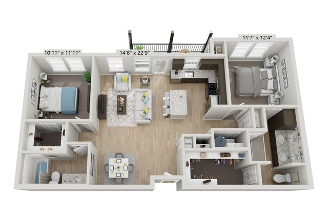 B1-2BR/2BA | 2x2 | 1093 sq ft